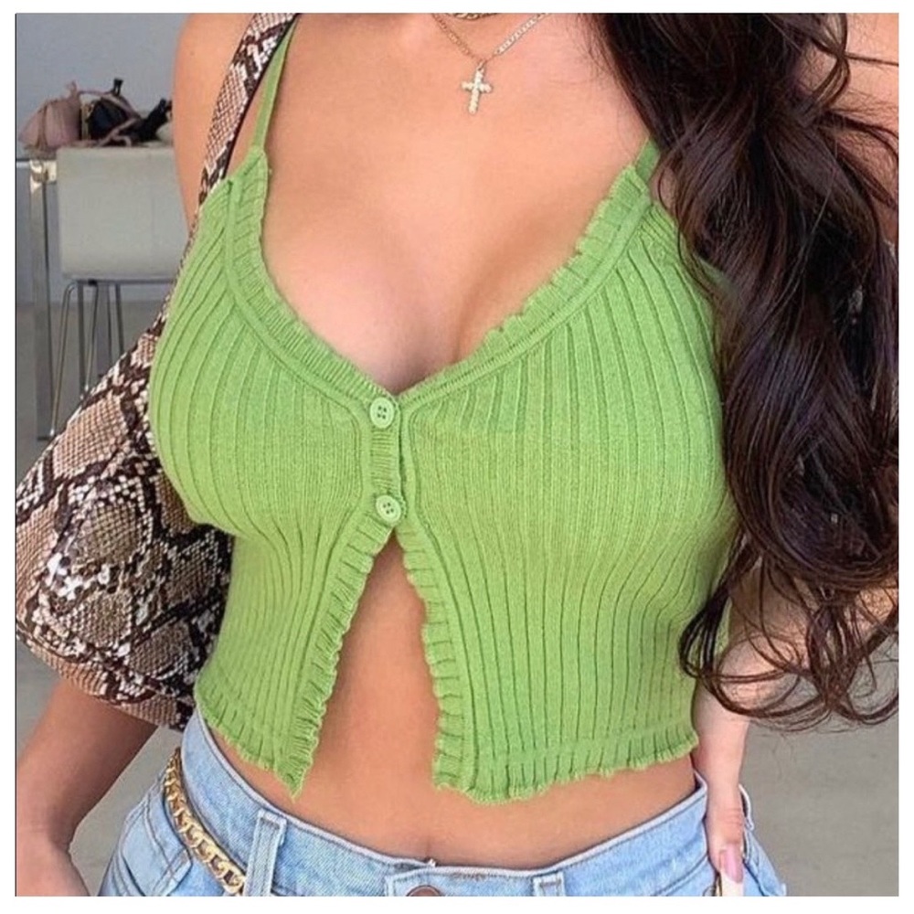 Tic Toc Green Knit Ribbed Top